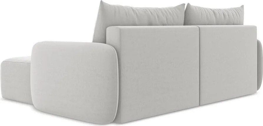 Világosszürke bársony kinyitható-tárolóhelyes sarokkanapé (jobb oldali-heverő résszel) Kalena – Makamii