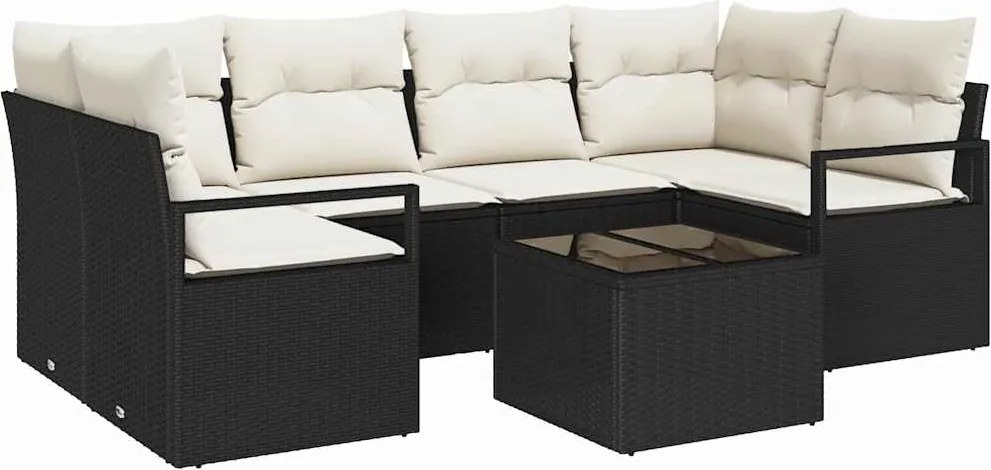 vidaXL Kerti Kanapé Szett párnával tárolóval 7 pcs Fekete és Krém
