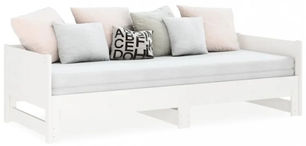 fehér tömör fenyőfa kihúzható kanapéágy 2x(80x200) cm