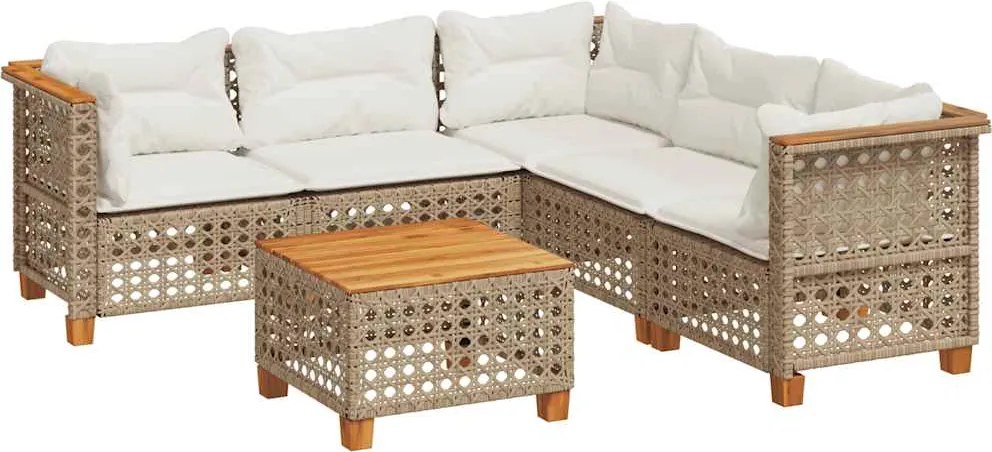 vidaXL 6 részes bézs polyrattan kerti ülőgarnitúra párnával