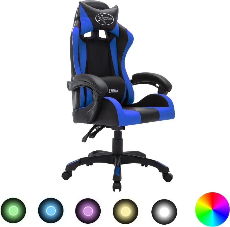 vidaXL kék és fekete műbőr versenyszék RGB LED-világítással