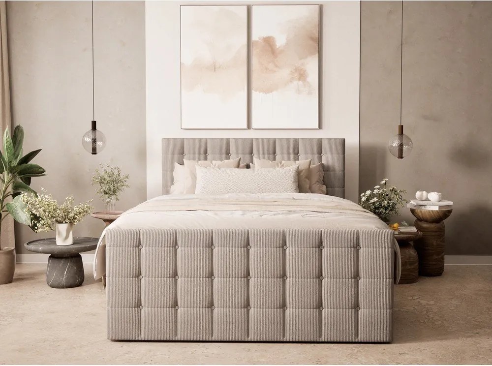 Bézs ágyneműtartós boxspring ágy 200x200 cm Tasca – Maison de Rêve