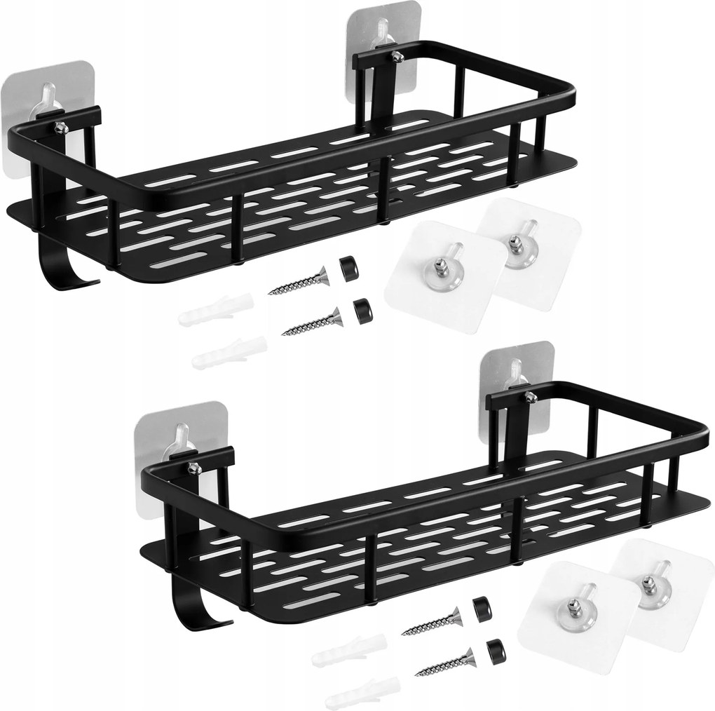 Fürdőszobai Polc Akasztós Zuhany 2 Db Loft Fekete Alu Akasztó Szett