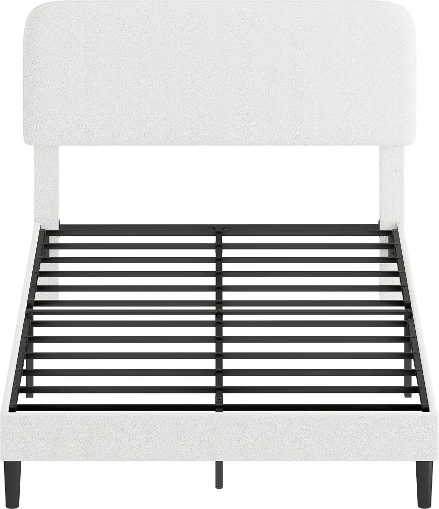 HOMCOM Ágy 140x200 cm Ágykeret állítható kárpitozott teddy fleece fejtámlával, fehér