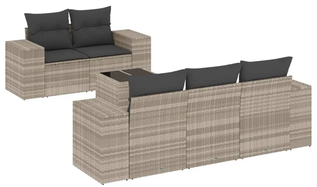 6 részes világosszürke polyrattan kerti ülőgarnitúra párnákkal