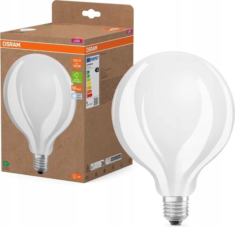 Led izzó Globe E27 7,2W 100W 4000K Filament 212lm/W A osztály Osram
