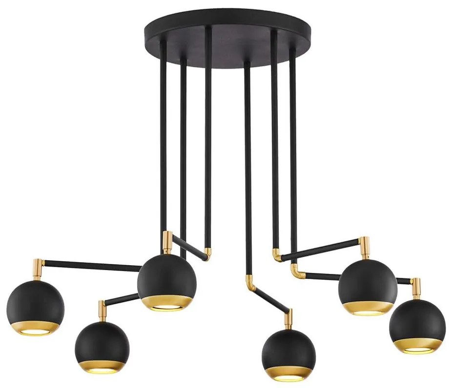 Jupiter 1987 - Csillár rúdon VILAR 6xGU10/10W/230V fekete/arany