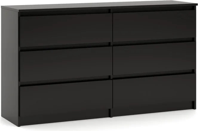 SIMPLE komód 120 cm, 6 fiókkal, fekete