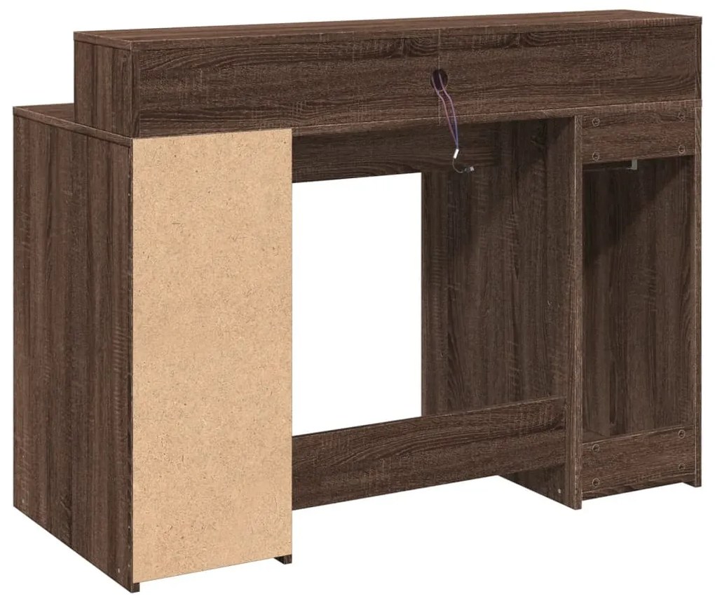 barna tölgy színű szerelt fa íróasztal LED-ekkel 120x55x91 cm