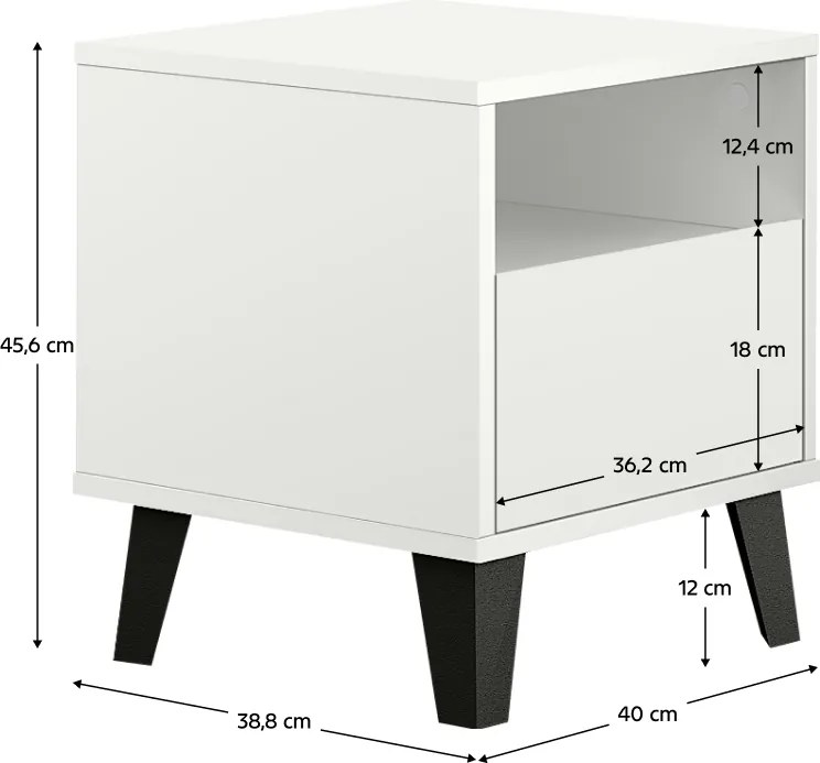 Éjjeliszekrény, fehér, BOGAN NEW 1S