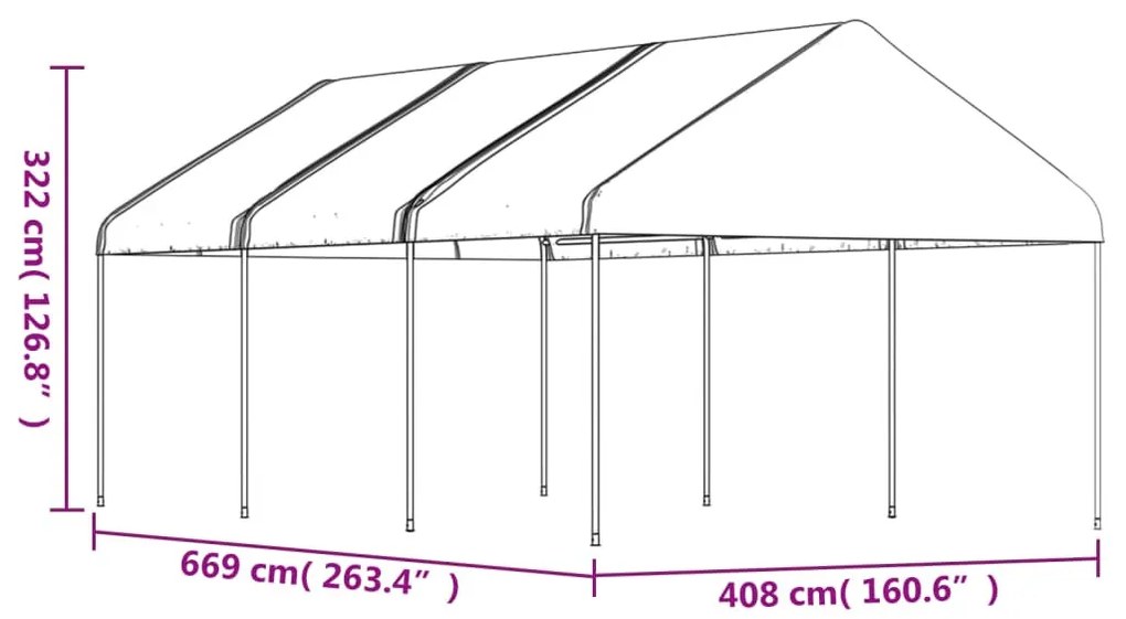 Fehér polietilén pavilon tetővel 6,69 x 4,08 x 3,22 m