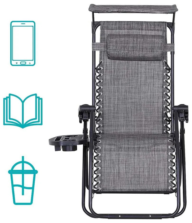 Zéró gravitáció szék napellenzővel és pohártartóval 2 db, több színben-szürke