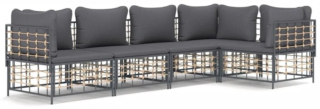 5 részes antracitszürke polyrattan kerti ülőgarnitúra párnákkal