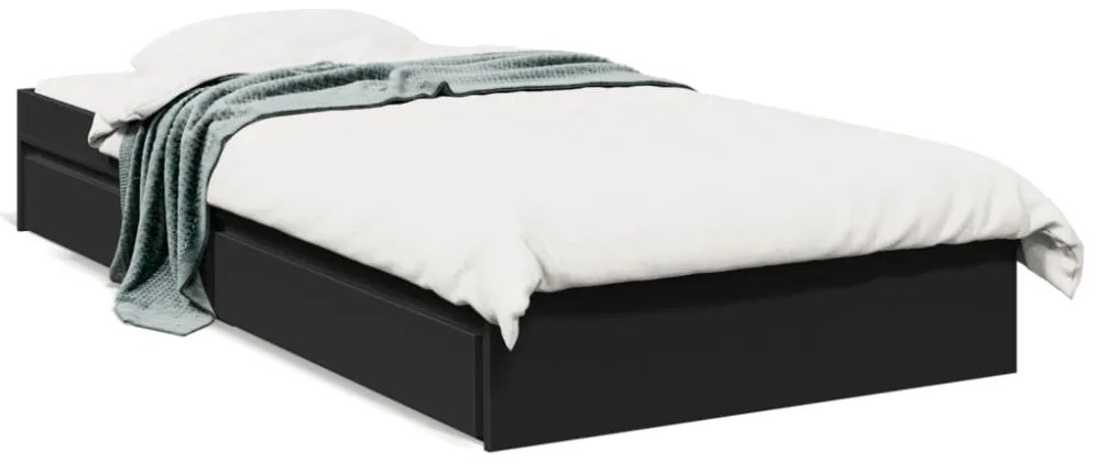 fekete szerelt fa ágykeret fiókokkal 75x190 cm