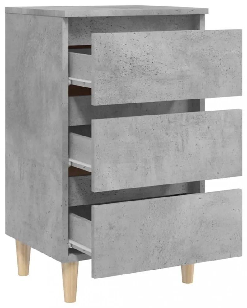 betonszürke éjjeliszekrény tömör fa lábakkal 40 x 35 x 69 cm