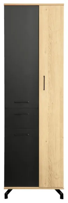 MADISONE ruhásszekrény, 60x194x40, fekete/tölgy