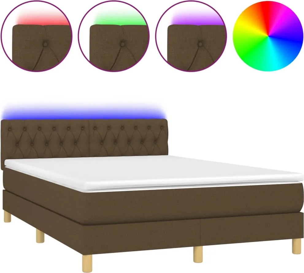 vidaXL barna szövet rugós és LED-es ágy matraccal 140x190 cm