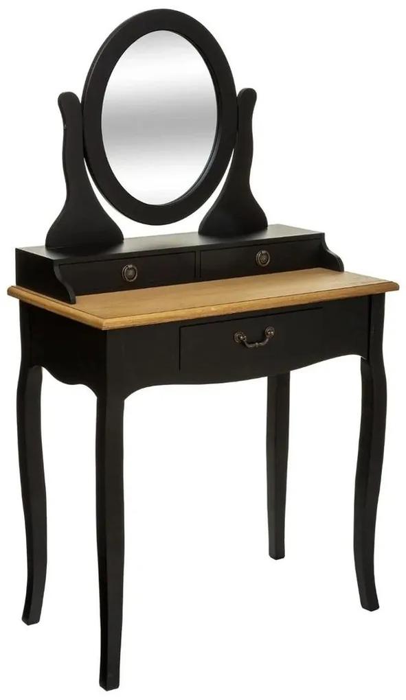 Vintage stílusú fésülködő asztal, tükörrel és 3 fiókkal, fekete - VENISE