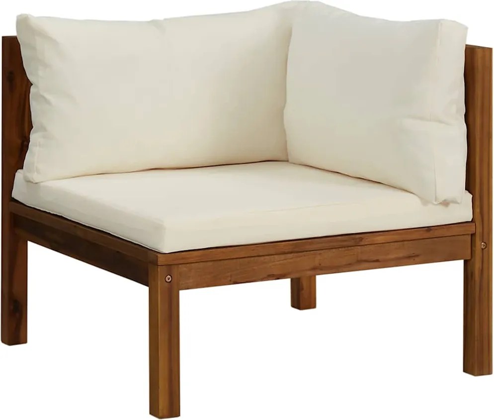 vidaXL elemes akácfa sarokkanapé krémfehér párnával