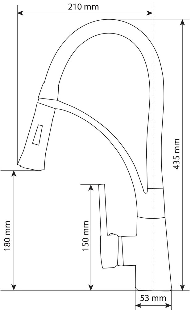 Gamma Nexo, szabadon álló magas konyhai csaptelep rugalmas karral és spray-vel, fekete matt-fényes króm, GMA-BNO-CH