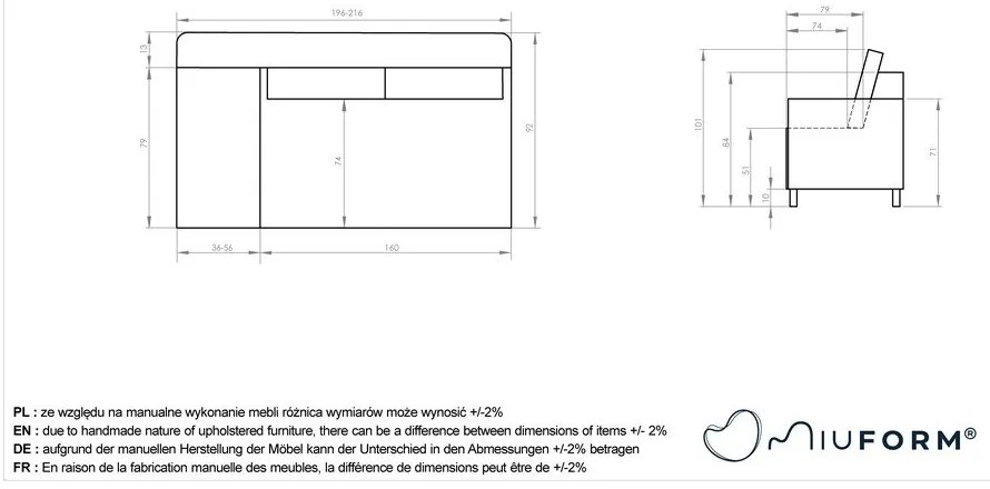 Bézs kordbársony heverő (bal oldali) Chic Charlotte – Miuform