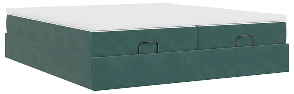 Ottomán ágykeret matracokkal sötétzöld 180x200cm bársony