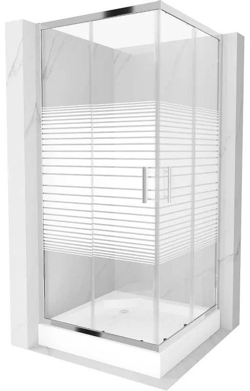 Mexen Rio 90 x 90 cm négyzet alakú zuhanykabin, fehér csíkok, króm + tálca , fehér - 860-090-090-01-20-4510