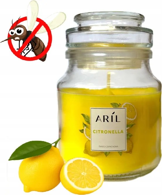 Illatgyertya Aril üvegben Citronella ~28h Az illat elriasztja a szúnyogokat