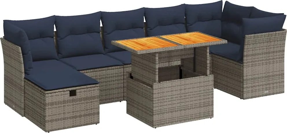 vidaXL 8 részes barna polyrattan akácfa kerti ülőgarnitúra párnákkal