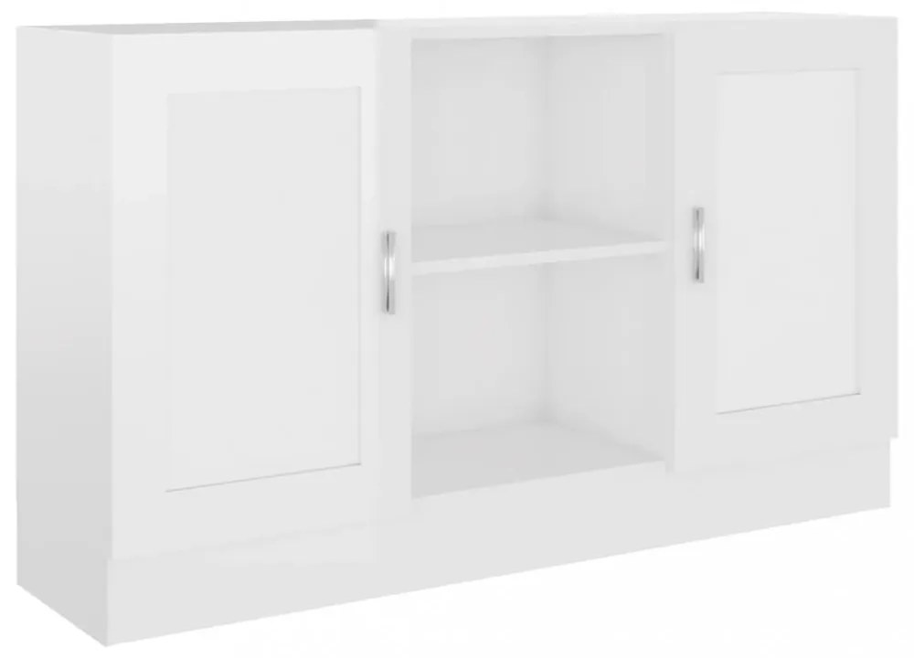 magasfényű fehér szerelt fa tálalószekrény 120 x 30,5 x 70 cm
