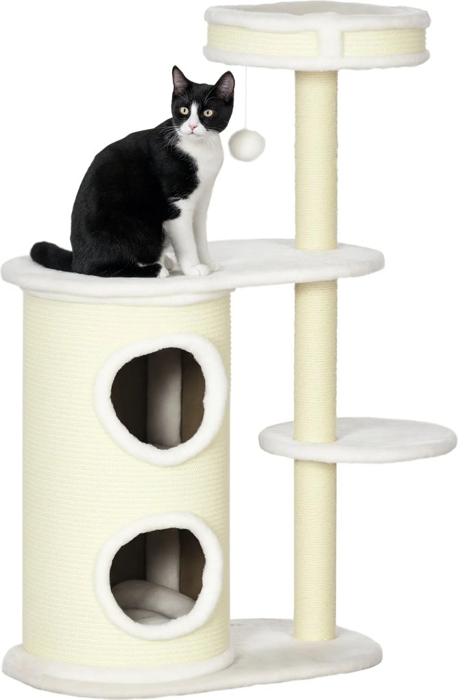 PawHut Macska Fakó, 100 cm, Mászófa Karcoló Hengerrel, Macska Karcoló Oszlop, Macska Fakó Szizálos Oszloppal és Játék Labdával, Macska Bútor Párnával,