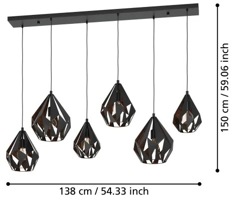 Eglo 43846 - Csillár zsinóron CARLTON 6xE27/40W/230V