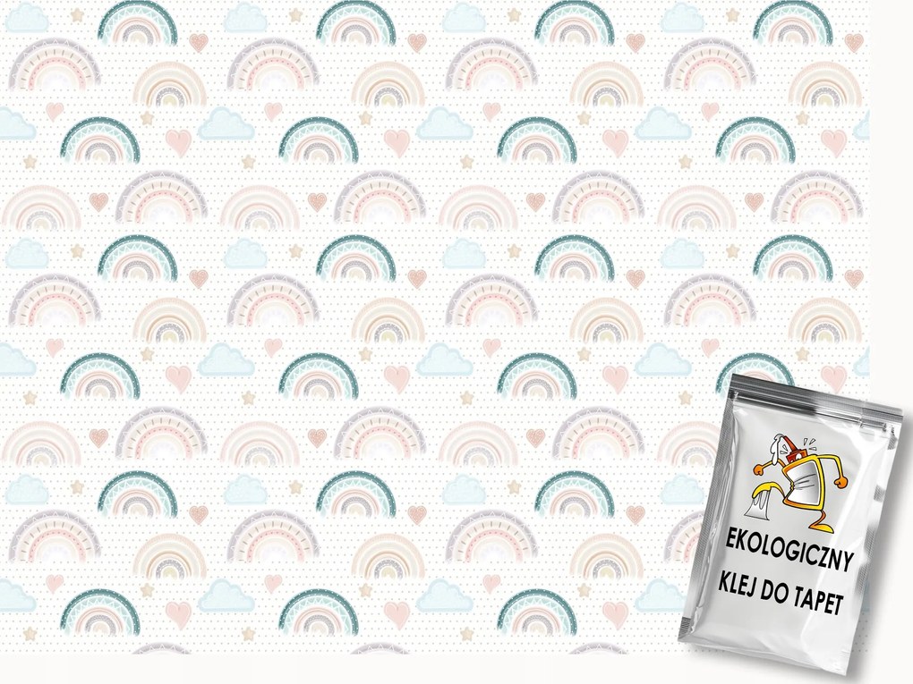 Fotótapéta Flizelina Szivárvány Mintás Pasztell Gyerekszoba Boho 250x175 ragasztó