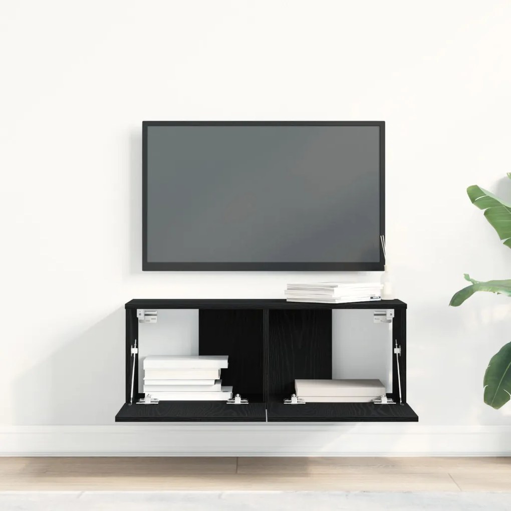 TV faliszekrények (2 db) - Fekete tölgy, 80x30x30 cm, MDF-ből készült
