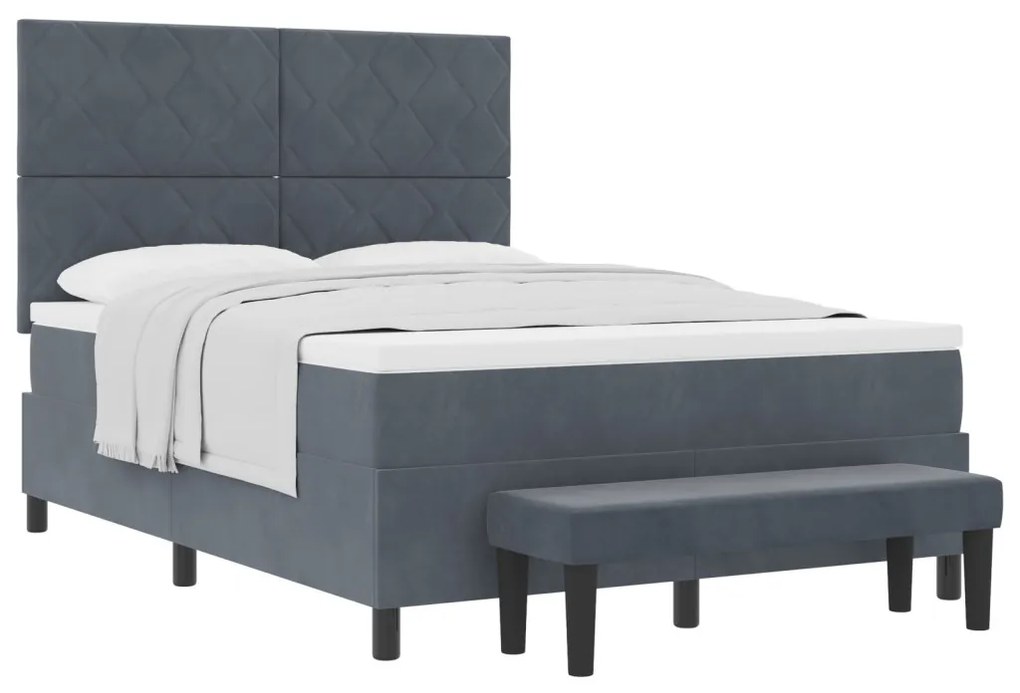 Boxspring ágy matraccal és paddal Sötétszürke 140x200 cm Bársony