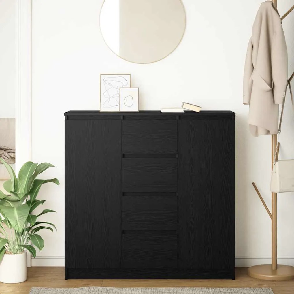 fekete tölgy szerelt fa tálalószekrény fiókos 100,5x35x98,5 cm