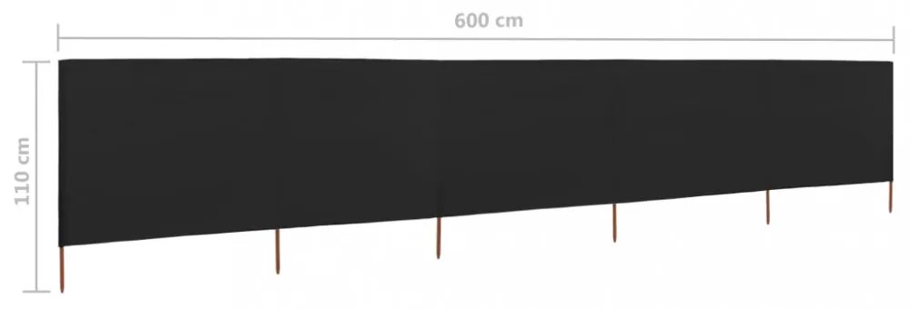 fekete szövet 5-paneles szélfogó 600 x 80 cm