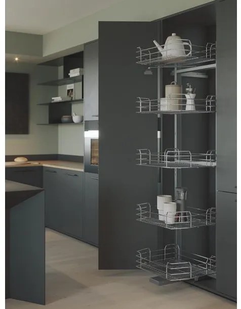 Konyhai fémrács, kamravasalás, 600mm, ezüst szürke, részleges kihúzású, 5 kosár, nyíló ajtóhoz Greem Line 295