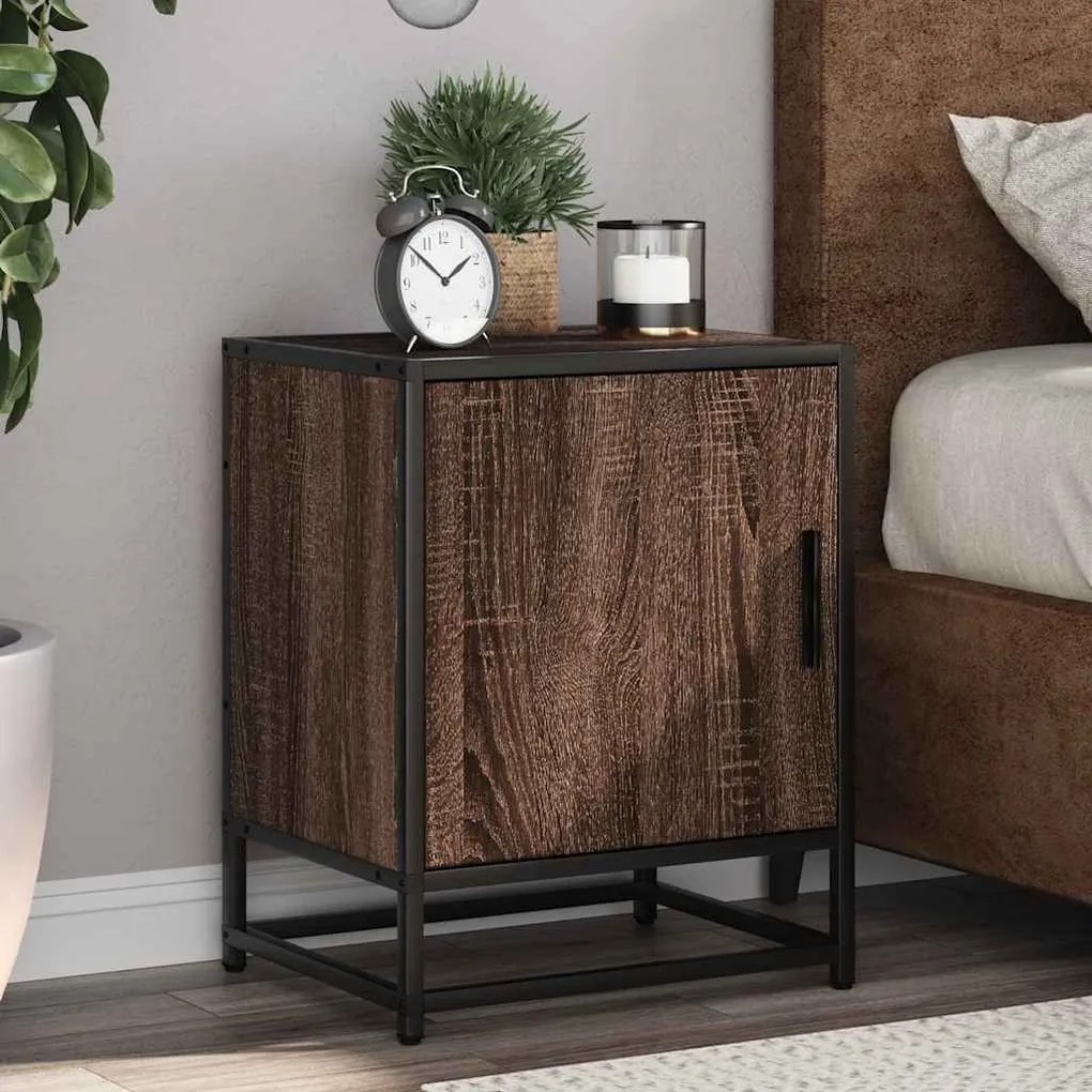 Éjjeliszekrények 2 db barna tölgy 40x31x50 cm műfából és fémből