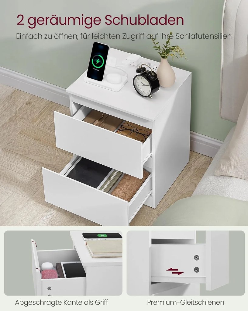 Éjjeliszekrény beépített konnektorral, 2 db-os szett felhőfehér