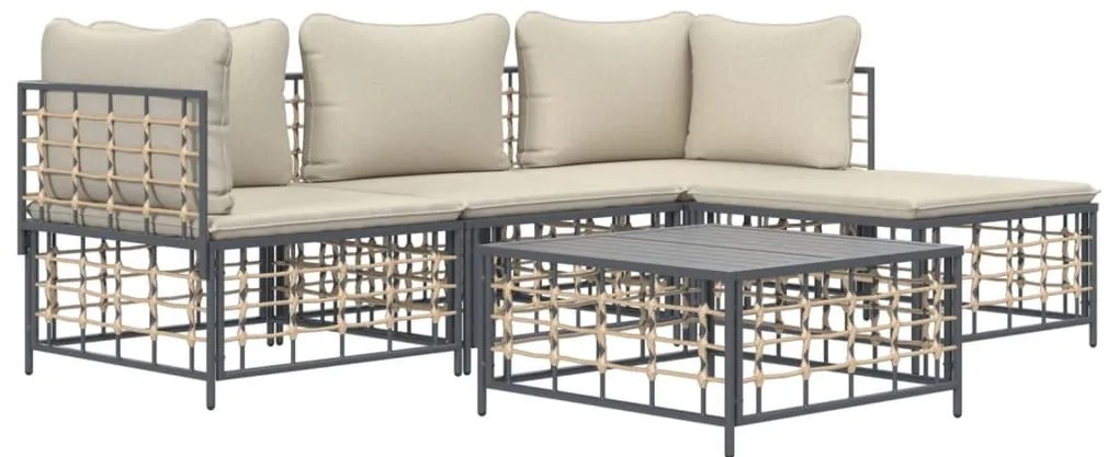 4 részes antracitszürke polyrattan kerti ülőgarnitúra párnákkal