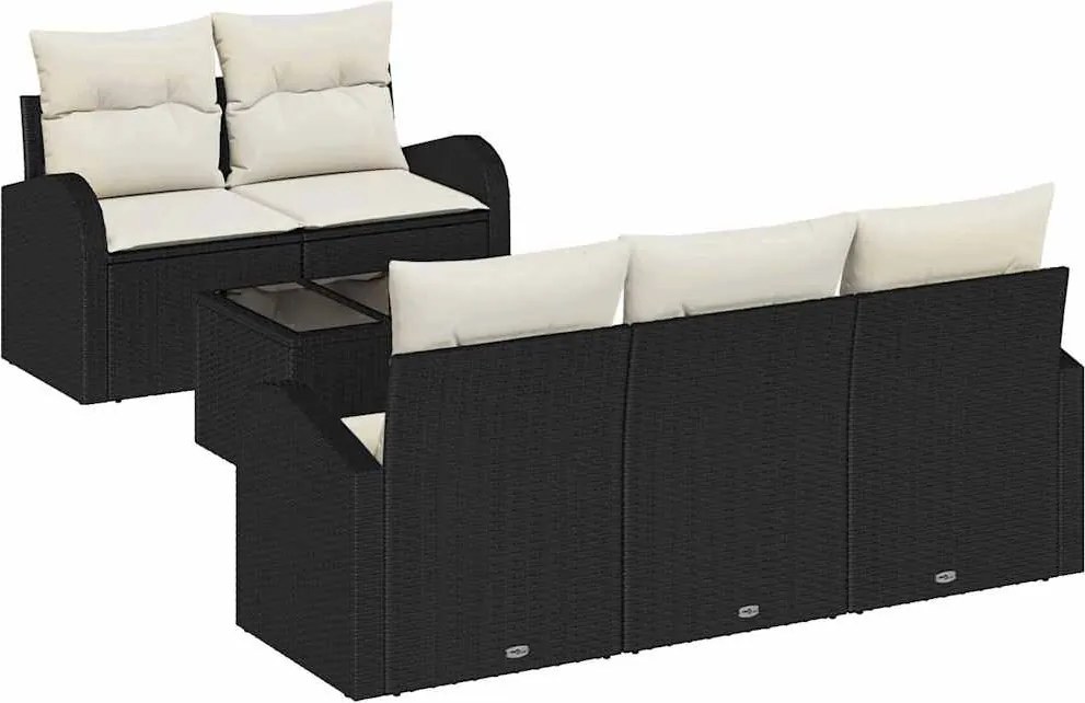 vidaXL Kerti Kanapé Szett Fekete 55 x 55 x 37 cm polirattan