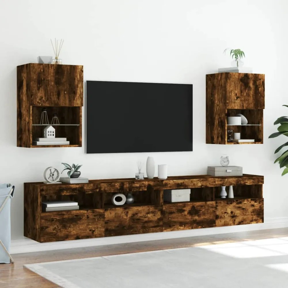 füstös tölgy színű TV-szekrény LED-lámpákkal 40,5x30x60 cm
