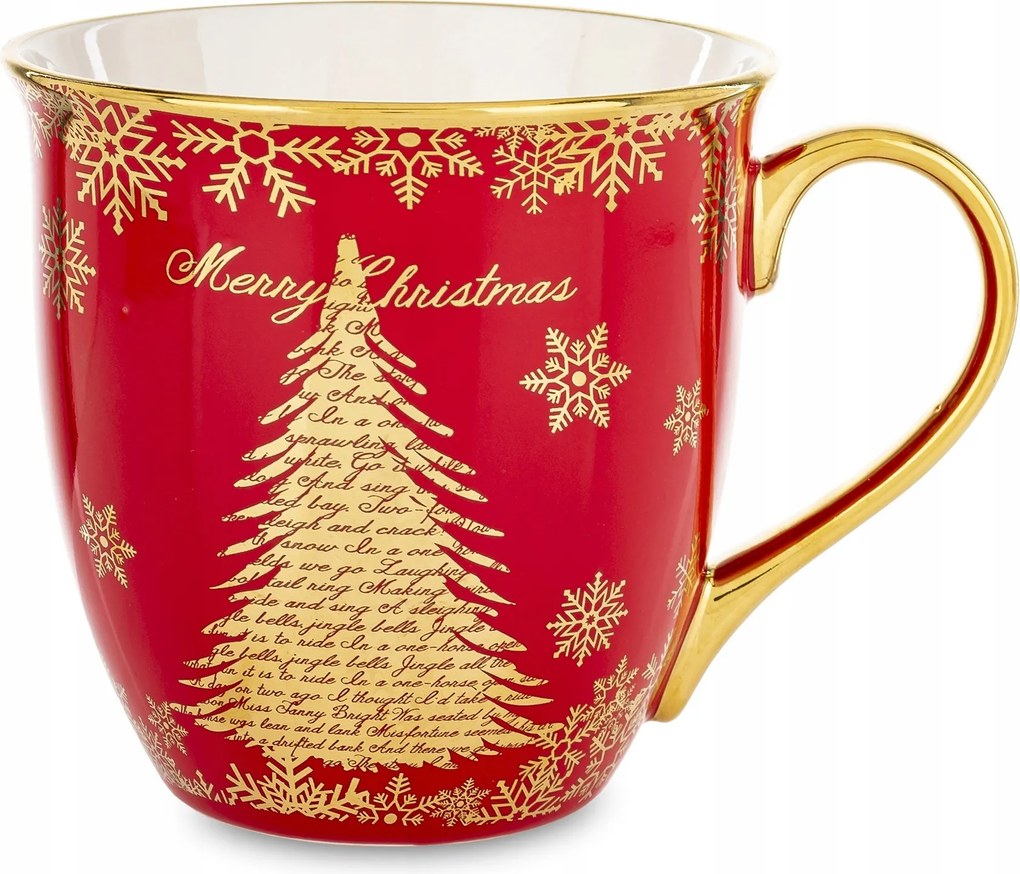 Bögre 560ml karácsonyi piros arany kiegészítők karácsonyfa ünnepi hangulat mese