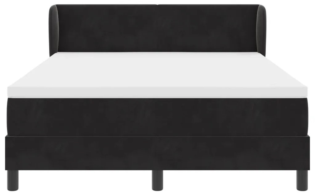 Boxspring Ágy Mattal Fekete 140x190 cm Bársony