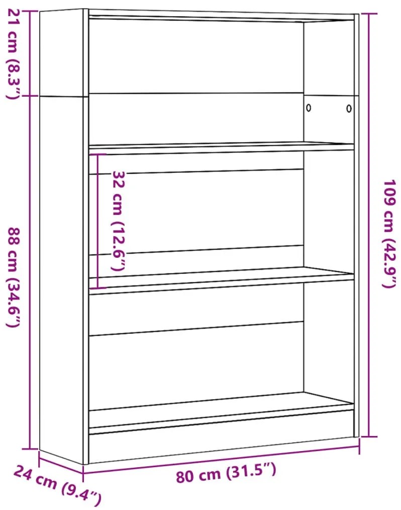fekete szerelt fa könyvszekrény 80 x 24 x 109 cm