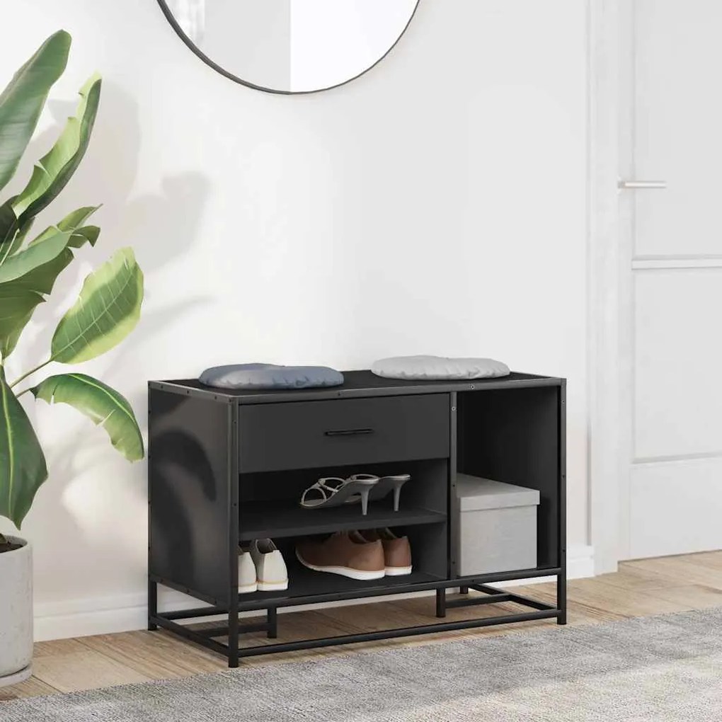Cipőpad Fekete 80x40x53,5 cm Fából és fémből készült pad