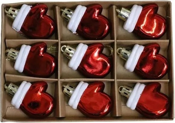 Karácsonyfadísz kesztyű piros-fehér 4,5cm Karácsonyi dekoráció 9 db