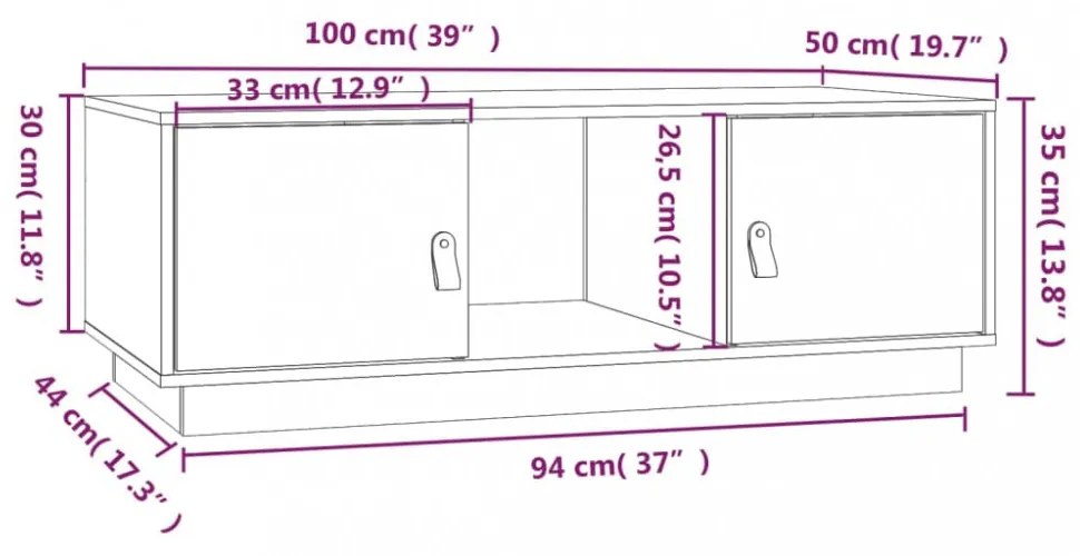tömör fenyőfa dohányzóasztal 100x50x35 cm