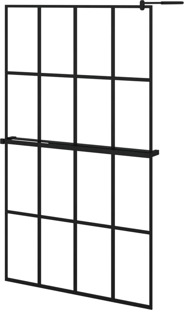 vidaXL fekete ESG üveg és alumínium zuhanyfal polccal 118 x 190 cm